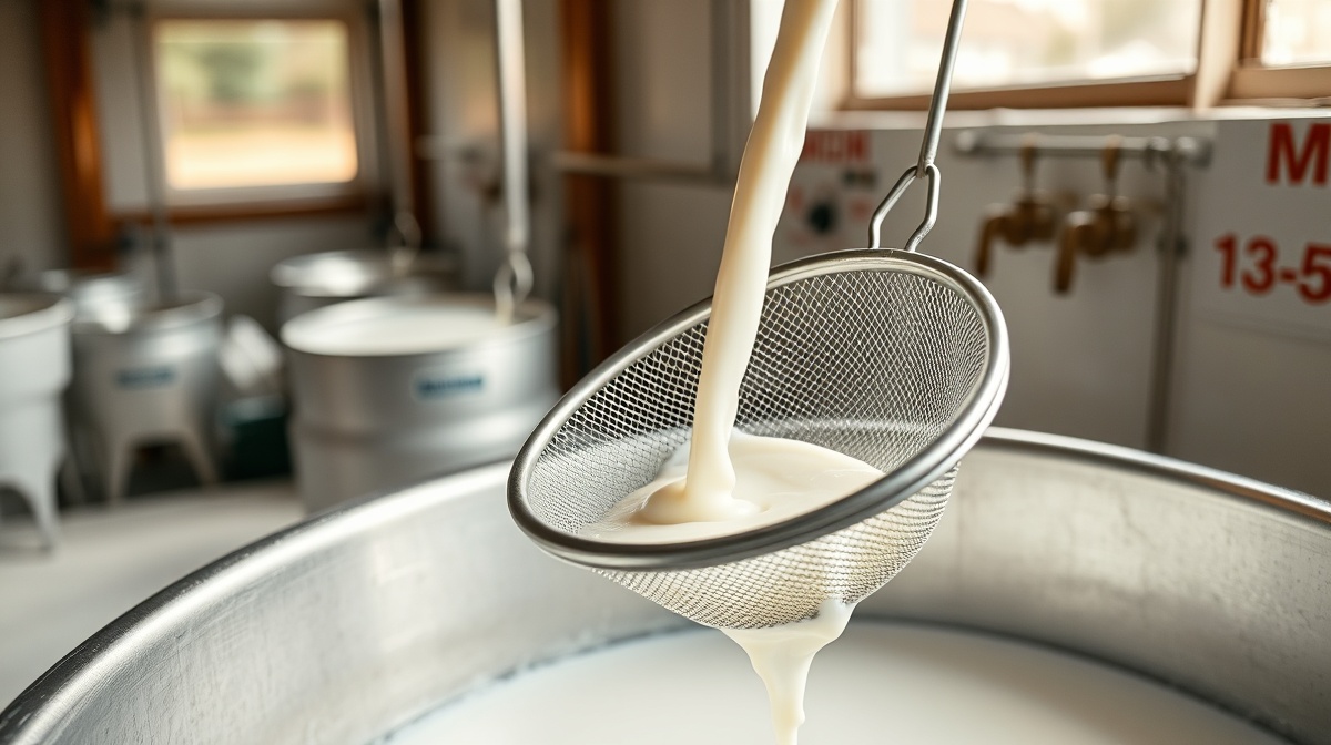 Fresh raw milk in a stainless steel pail